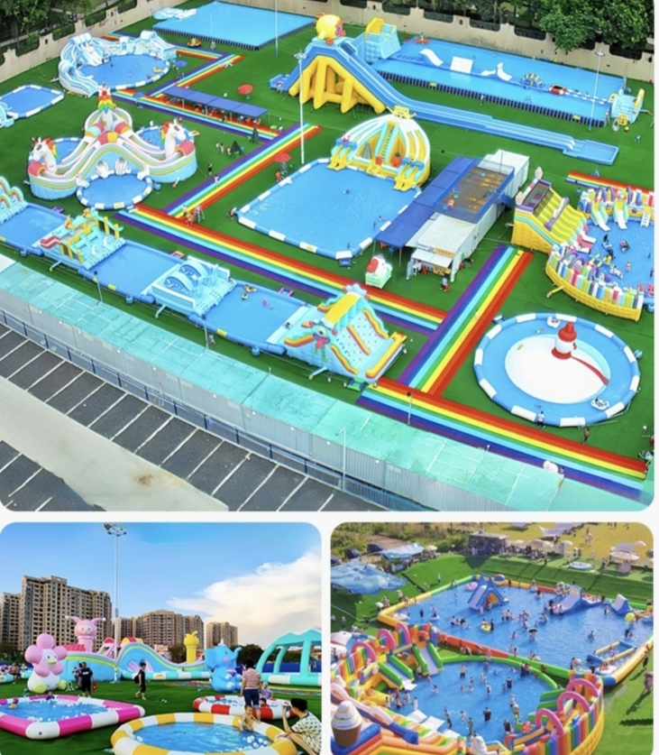 Custom Large Themed Inflatable Land & Water Park, Custom Size & Color, One-Stop Design Production Shipping After-sales Service