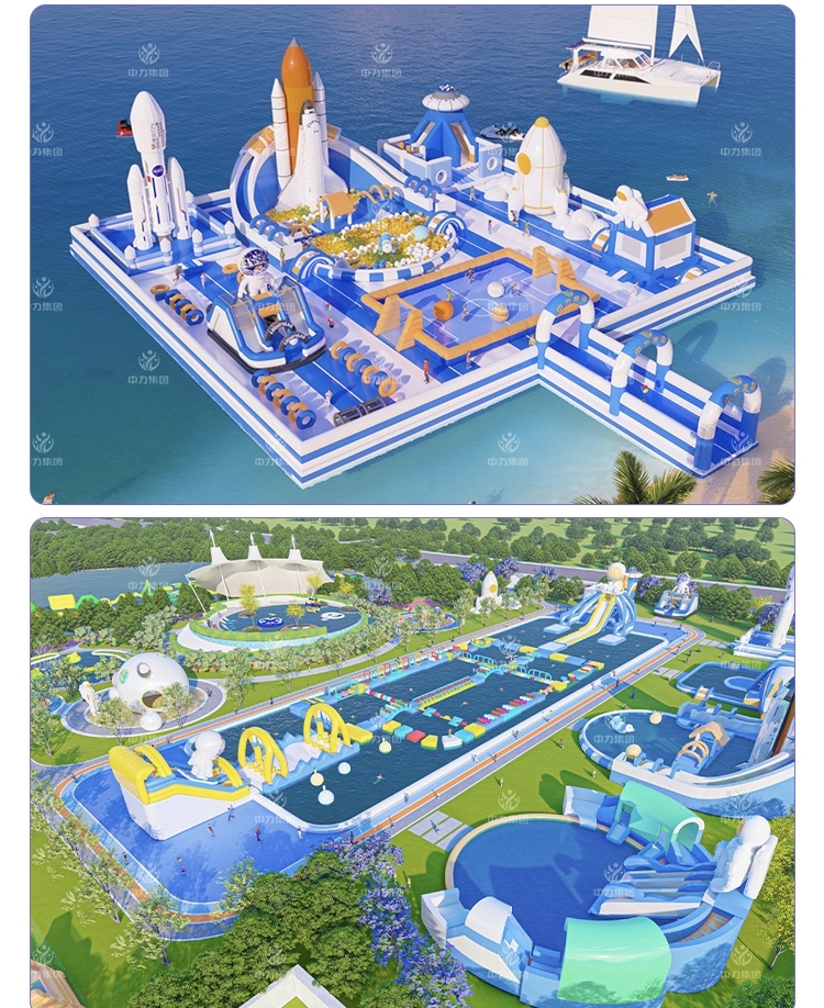 Custom Large Themed Inflatable Land & Water Park, Custom Size & Color, One-Stop Design Production Shipping After-sales Service