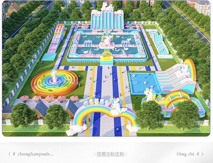 Custom Large Themed Inflatable Land & Water Park, Custom Size & Color, One-Stop Design Production Shipping After-sales Service