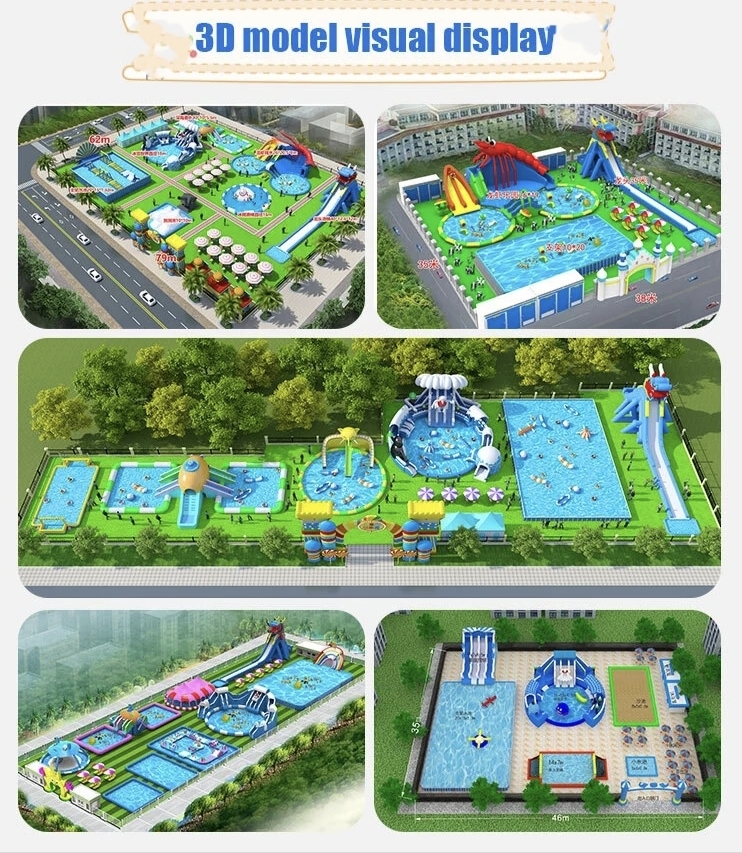 Custom Large Themed Inflatable Land & Water Park, Custom Size & Color, One-Stop Design Production Shipping After-sales Service