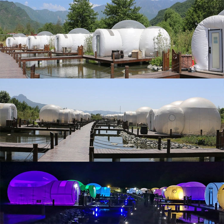 Outdoor transparent bubble inflatable tent, glamping bubble tent, airtight event bubble tent for resort, camping and party rental