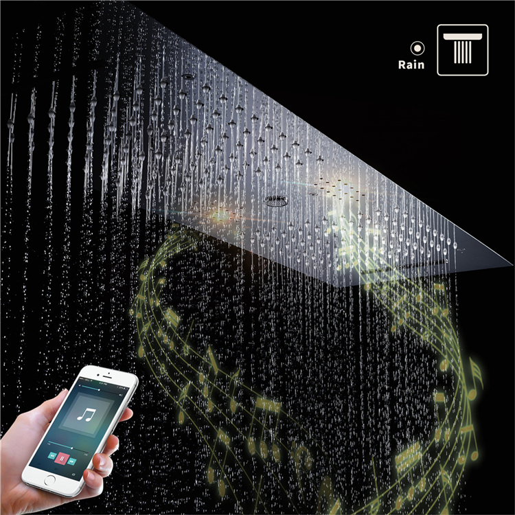 Ceiling Embedded 36*12 Inch Led Shower Head with Music Speaker System Rainfall Waterfall Column Bathroom Thermostatic LED Shower Faucet Set