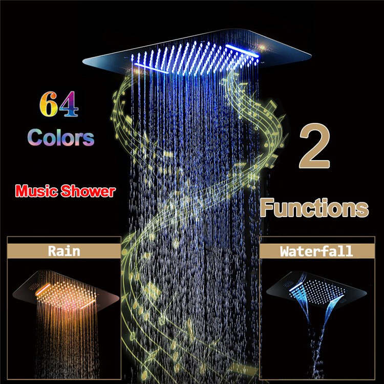 HIDEEP Music LED Shower System Ceiling Embedded  580*380mm Rain Waterfall Shower Head Bathroom Thermostatic Shower Faucet Set