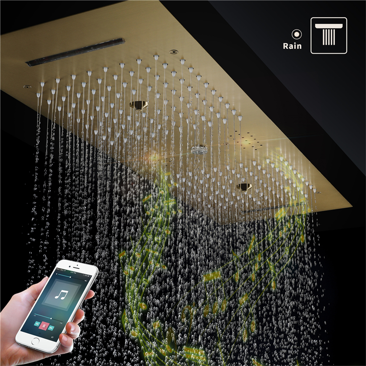 Ceiling Embedded 36*12 inch LED Shower Head with Music Speaker Rain Waterfall Mist Column Bathroom Thermostatic Shower Faucet Set