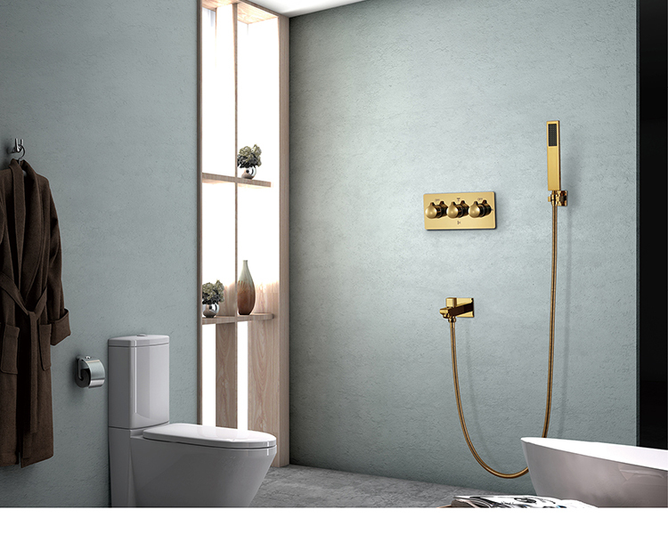 Bathroom ceiling mounted gold 400*400mm LED shower head led lights hot and cold shower control body Led shower faucet set