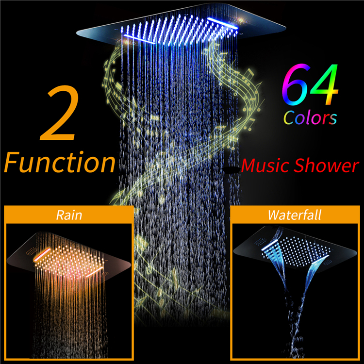 Ceiling Embedded 23*15 Inch Rain Waterfall Shower Head with Music Speaker Bathroom LED Shower Faucet Set