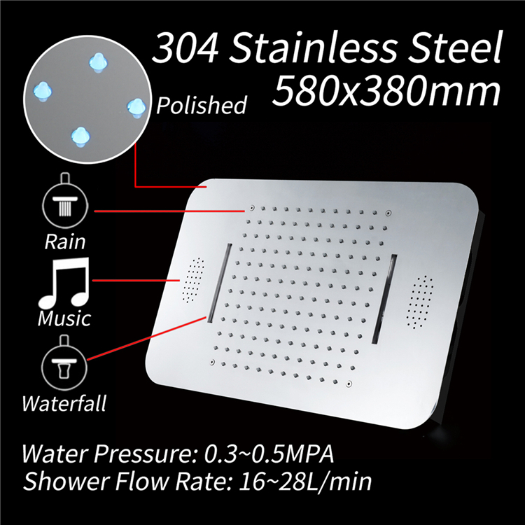 Ceiling Embedded 23*15 Inch Rain Waterfall Shower Head with Music Speaker Bathroom LED Shower Faucet Set