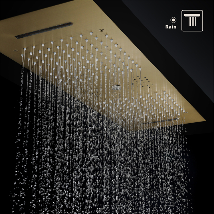 HIDEEP 36*12 inch brushed gold LED music shower head  rainfall waterfall column 64 kinds of color bathroom thermostatic LED shower faucet set