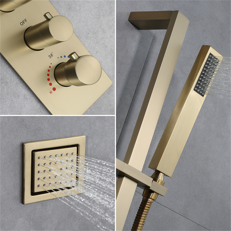 Brushed Gold Ceiling Mounted 580*380mm Shower Head Thermostatic Bathroom LED Shower Faucet Set with Music System