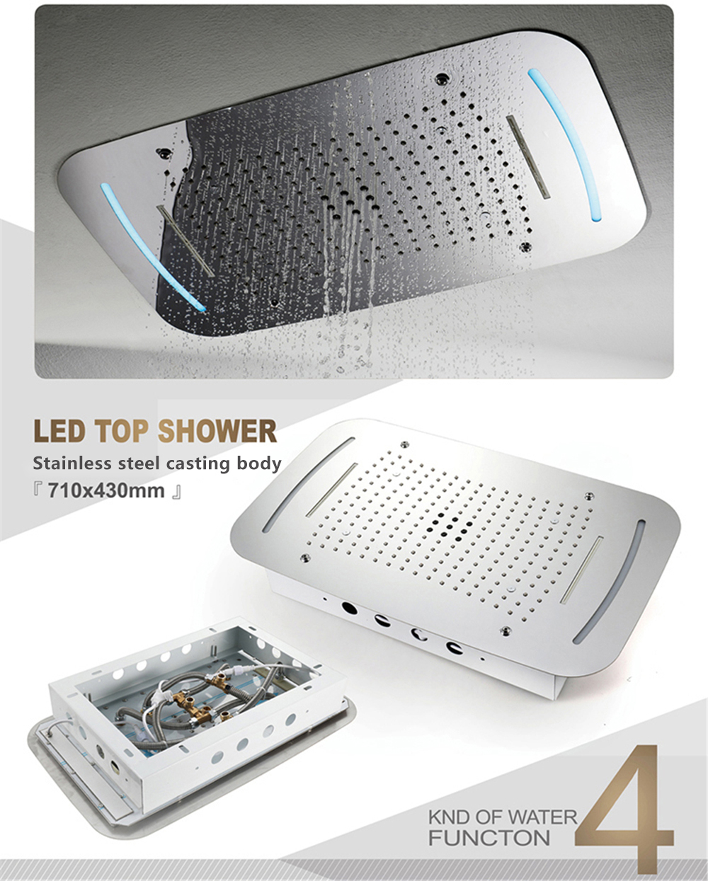 HIDEEP Ceiling Emmbed 710*430mm Multifunction Waterfall Rainfall LED Shower Head Bathroom Shower faucet Set