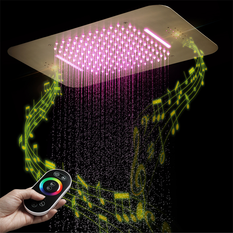 Luxury Colorful Ceiling Mounted 23*15 Inch LED Shower Head with Music System Rain and Waterfall Shower Bathroom Shower Head