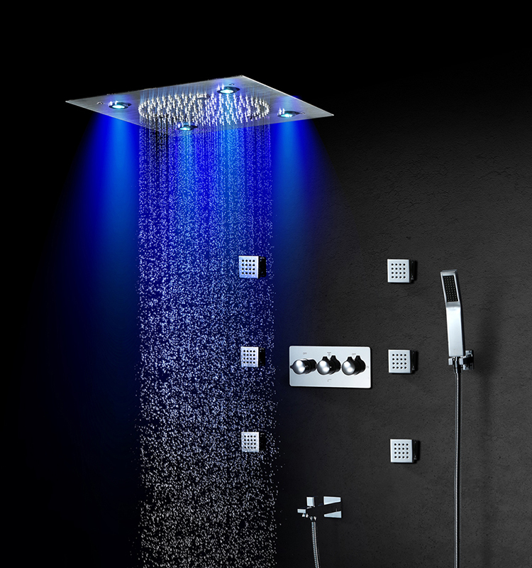 HIDEEP Ceiling Embedded 304 Stainless Steel 320*320mm Rain and Mist LED Shower Head Hot Cold Water Bathroom Shower Faucet Set