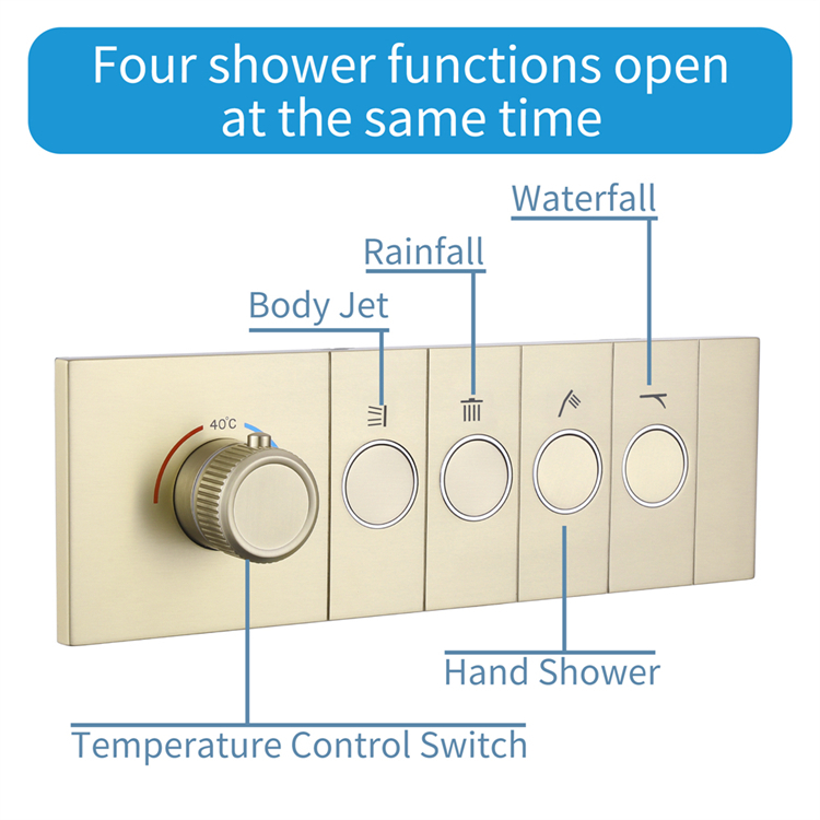 Ceiling Embedded 580*380mm LED Shower Head with Music Speaker Rain Waterfall Button Control Thermostatic Shower Faucet Set