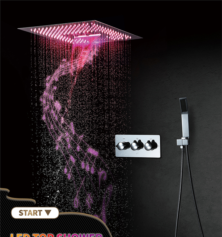 Ceiling Embedded 400*400mm LED Shower Head with Music Speaker Hot Cold Control Main Body Bathroom Shower Faucet Set