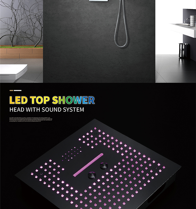 Ceiling Embedded 400*400mm LED Shower Head with Music Speaker Hot Cold Control Main Body Bathroom Shower Faucet Set