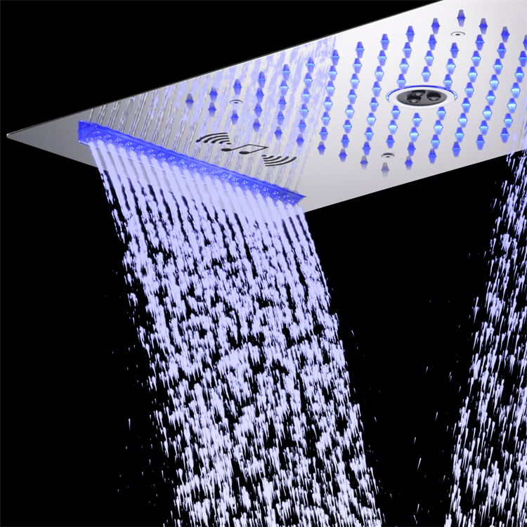 Ceiling mounted 600*300mm LED music shower head rainfall waterfall rotation water 3 function shower head