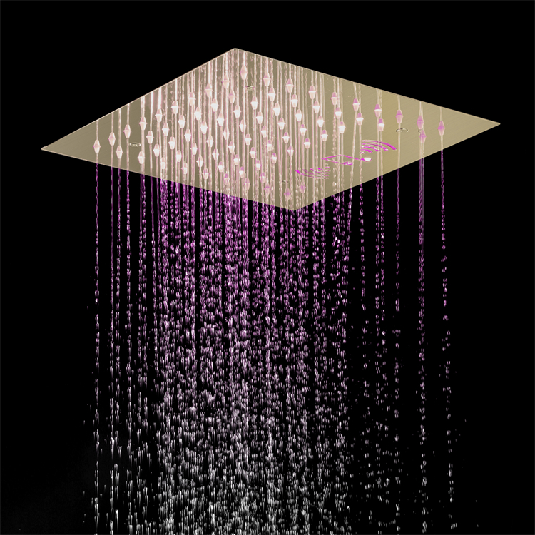 LED Shower System 12 Inch Rain Shower Head with Music Speaker Temperature Display Thermostatic Bathroom Shower Faucet Set