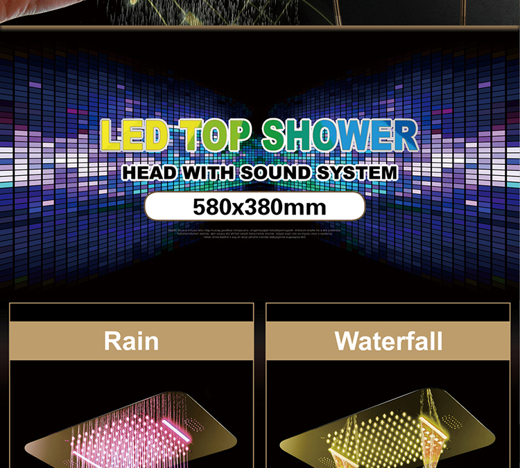 HIDEEP 580*380mm ceiling LED music shower head hot cold main body bathroom gold shower faucet set