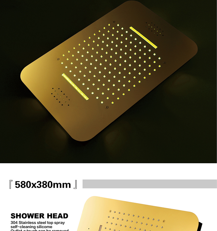 HIDEEP 580*380mm ceiling LED music shower head hot cold main body bathroom gold shower faucet set