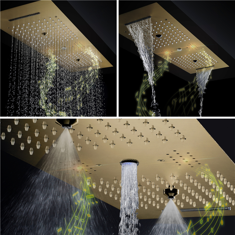 HIDEEP Jiangmen 2023 New Ceiling Embedded 36*12inch Music Led Shower Head Rain Waterfall Water Column Thermostatic Shower Faucet