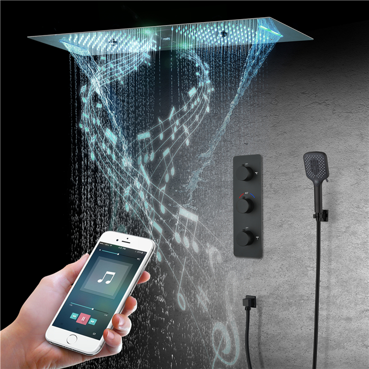 HIDEEP Jiangmen 2023 New Ceiling Embedded 36*12inch Music Led Shower Head Rain Waterfall Water Column Thermostatic Shower Faucet