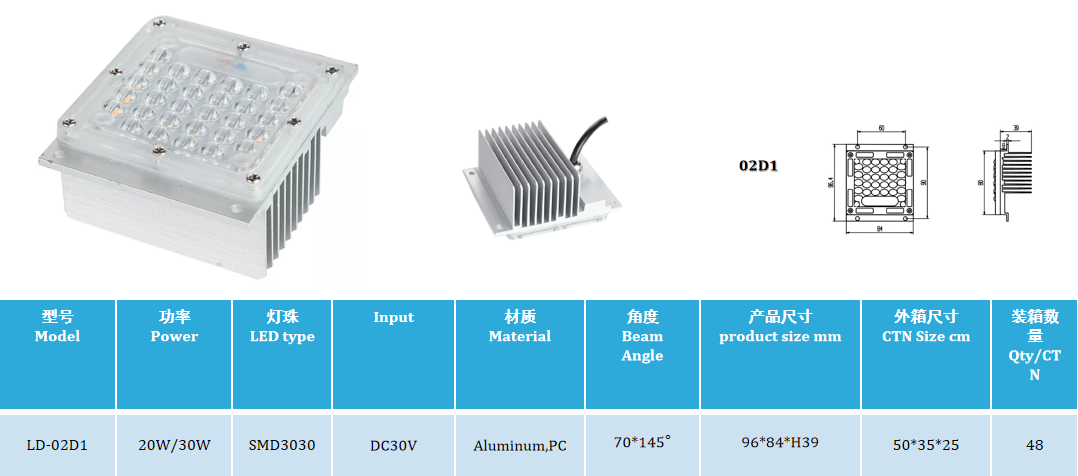 LD 02D Series LED Module 20W 30W Square type retrofit for garden light street light