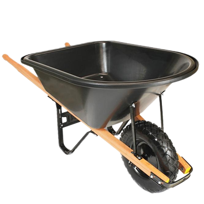 Strong Wheel Barrow WH7803, 6 cu.ft 100L Plastic Tray, With 16X4.00-8 Pneumatic Wheels,Wooden handle