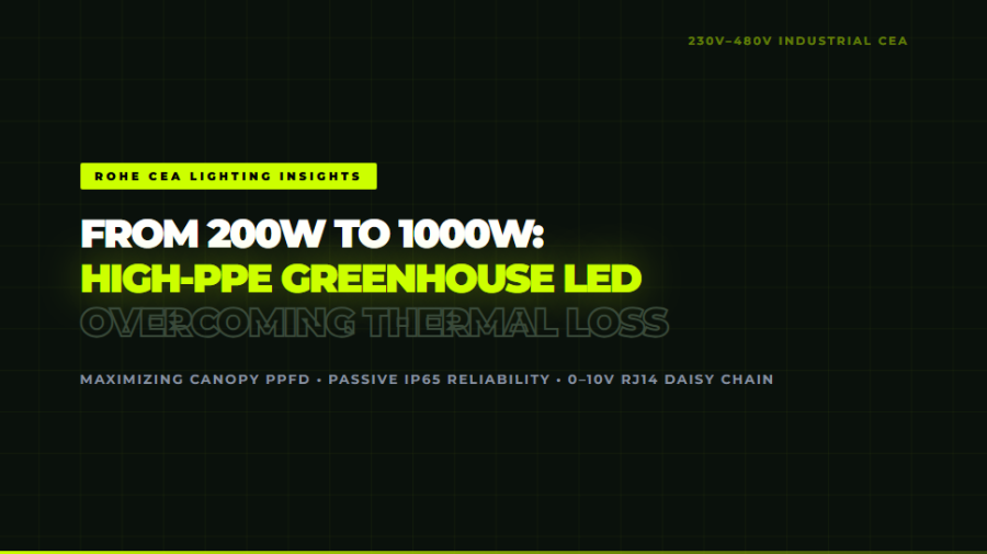 From 200W to 1000W: How ROHE High-PPE Full-Spectrum LED Fixtures Maximize Greenhouse PPFD and Thermal Reliability