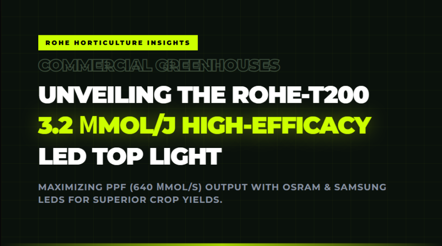 Unveiling the ROHE-T200: A 3.2 µmol/J High-Efficacy LED Top Light for Commercial Greenhouses