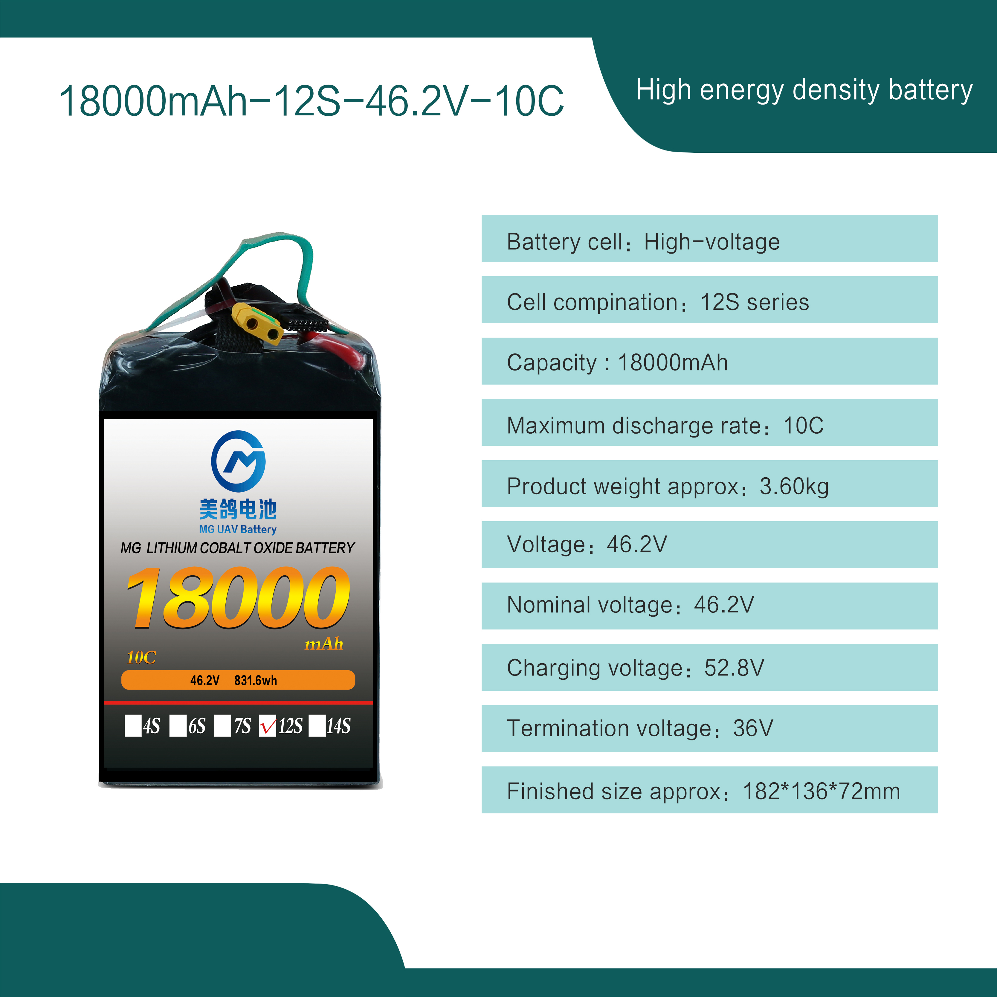 OEM ODM High Energy Density Battery 12S 18Ah 46.2V Lithium Polymer ...