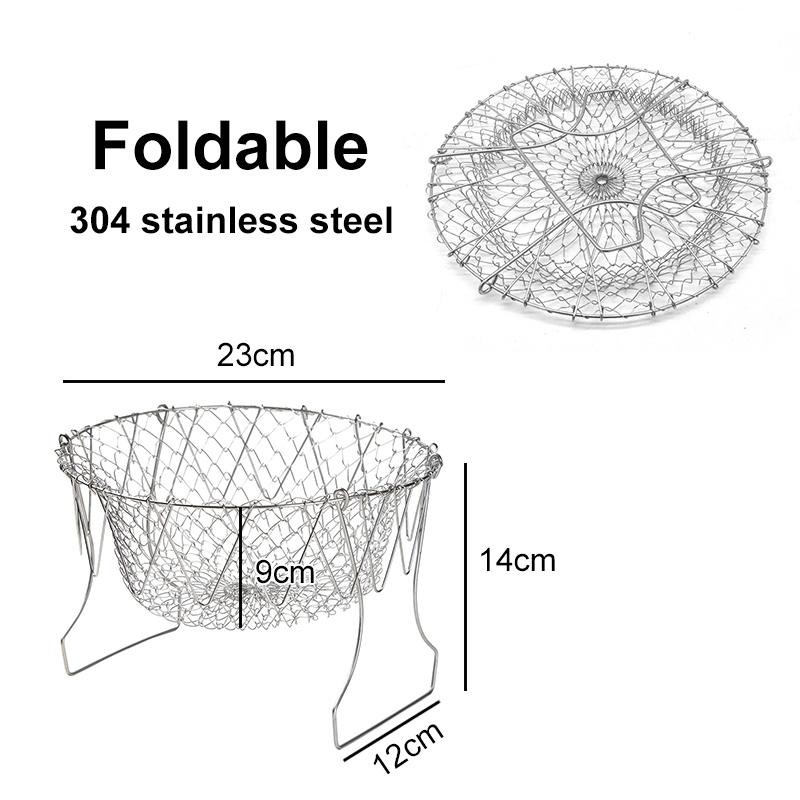 304 or 201 Stainless Steel Mesh Cooking Net Gadgets Basket for Fried Food or Store Fruit and Snacks