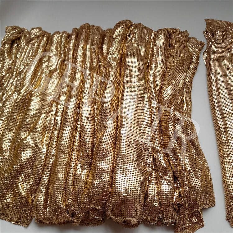 Gold metal mesh sequin fabric with beads sequin