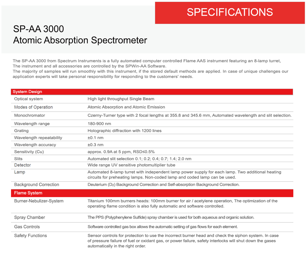 Flame AAS instrument SP-AA 3000 Atomic Absorption Spectrometer (AAS) analysis instrument