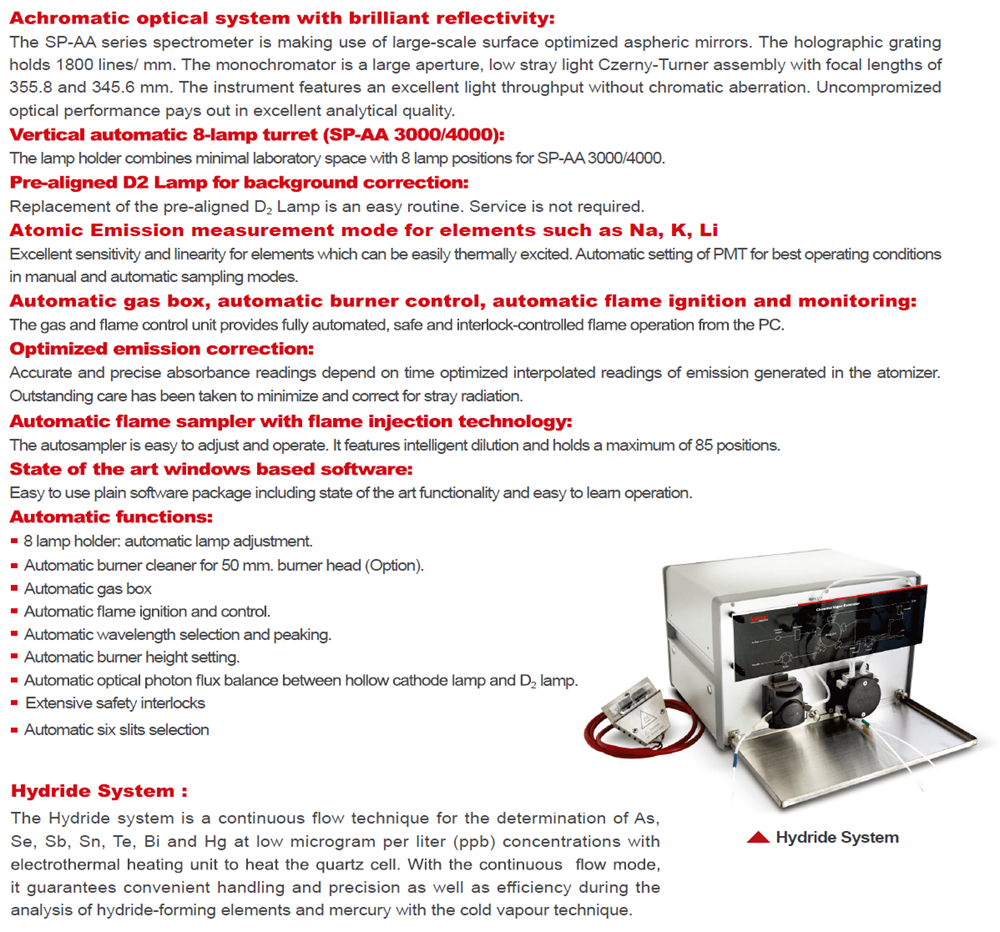 SP-AA 4000 Atomic Absorption Spectrometer (AAS) Flame AAS analysis instrument