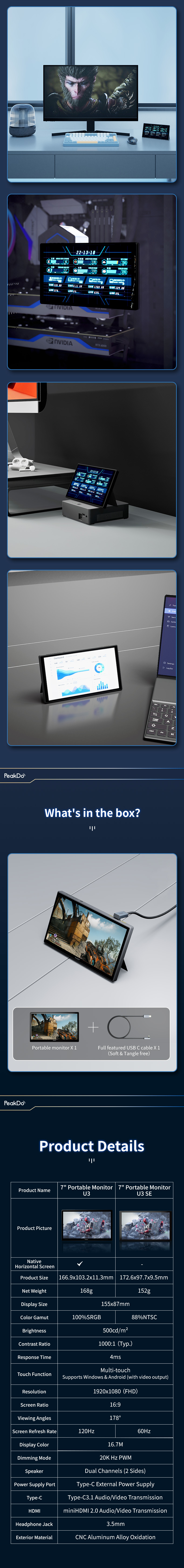PeakDo Ultra-thin & Lightweight 7-inch Multi-function Portable Monitor Touchscreen  