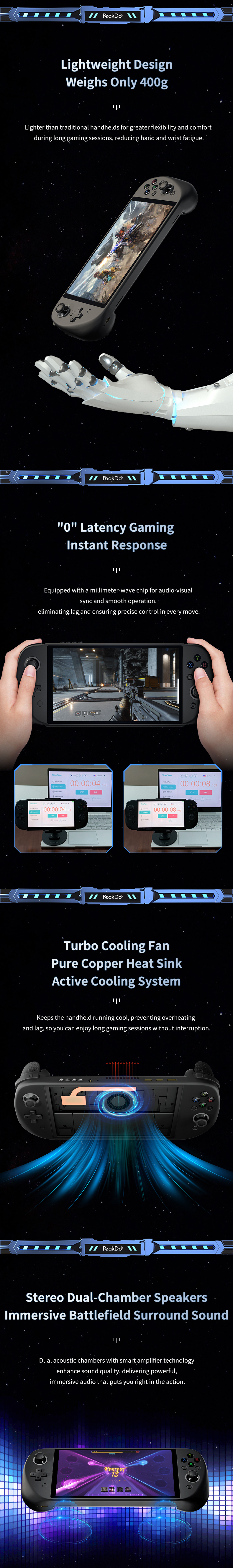 PeakDo 7" All-in-one Gaming Handheld with Linear Trigger / Hall Effect Joystick  