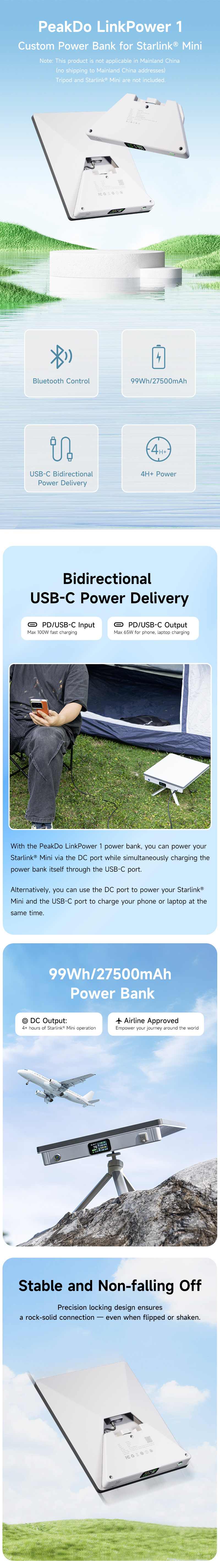 PeakDo LinkPower Power Bank and Mount for Starlink Mini  