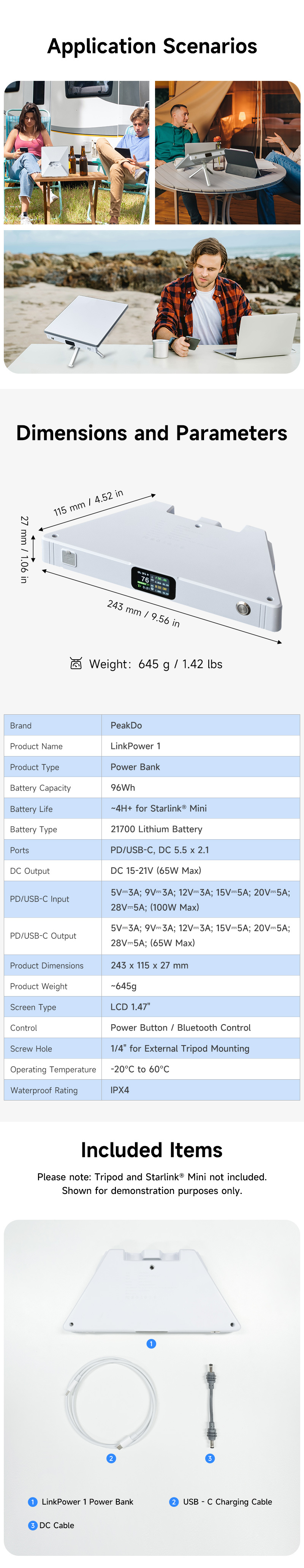 PeakDo LinkPower Power Bank and Mount for Starlink Mini  