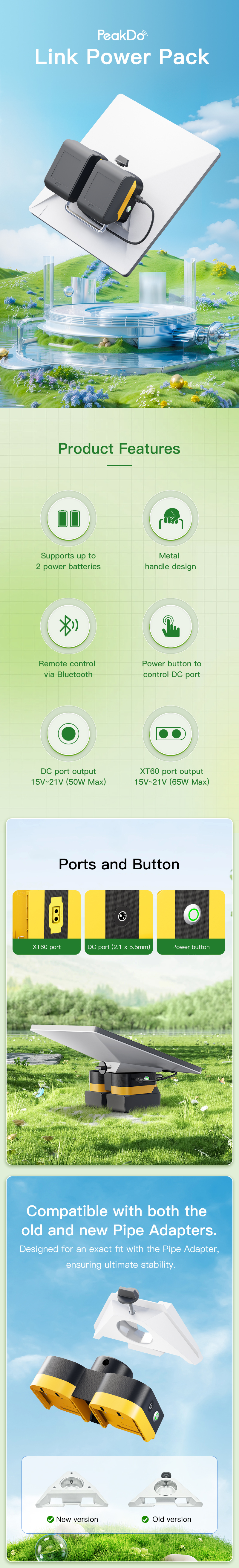 PeakDo Power Dock with Adapter for Starlink Mini Compatible with DeWALT 20V / Makita 18V  