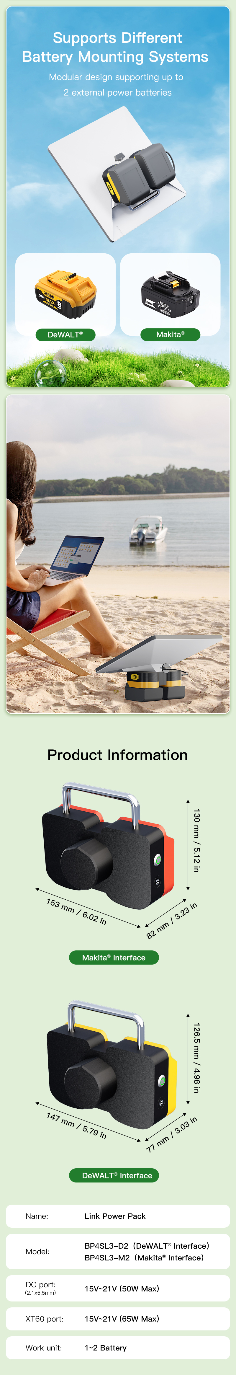 PeakDo Power Dock with Adapter for Starlink Mini Compatible with DeWALT 20V / Makita 18V  