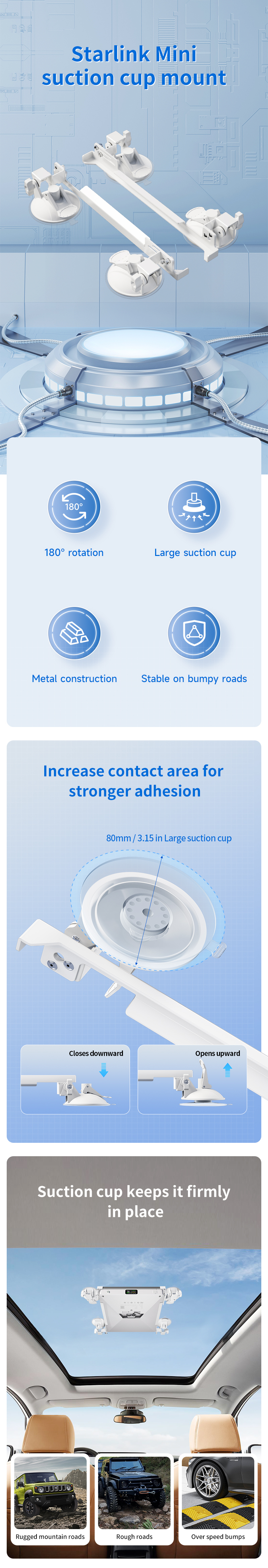 PeakDo 180° Rotatable Suction Cup Mount for Starlink Mini   