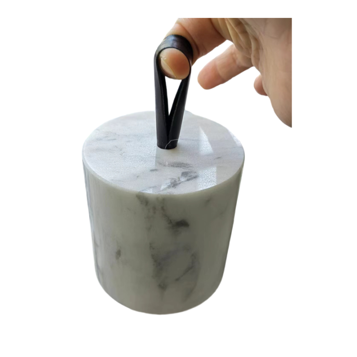 Round Real Marble Decorative Door Stop, Cute Door Stopper with PU Handle, Heavy Weighted Door Stop for Your Indoor or Outdoor Door, Heavy Door Stopper Weight/Rock for Country Home Decor Home Ornament Gift Floor Stop