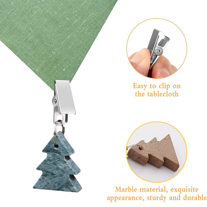 Natural Stone Marble Christmas Tree Ornament Sinker for Outdoor Garden Party Picnic Tablecloth Weights Pendants Hangers Windproof Clips