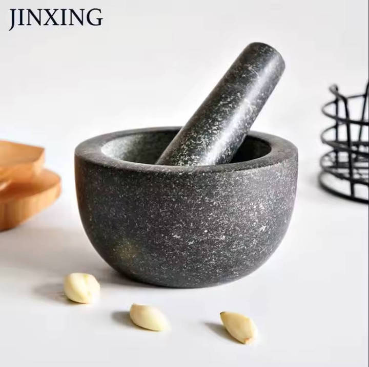 Unpolished Gray Heavy Duty Natural Granite Mortar And Pestle Set, Professional Carving, Solid Stone Mill Bowl, Herb Grinder, Spice Grinder