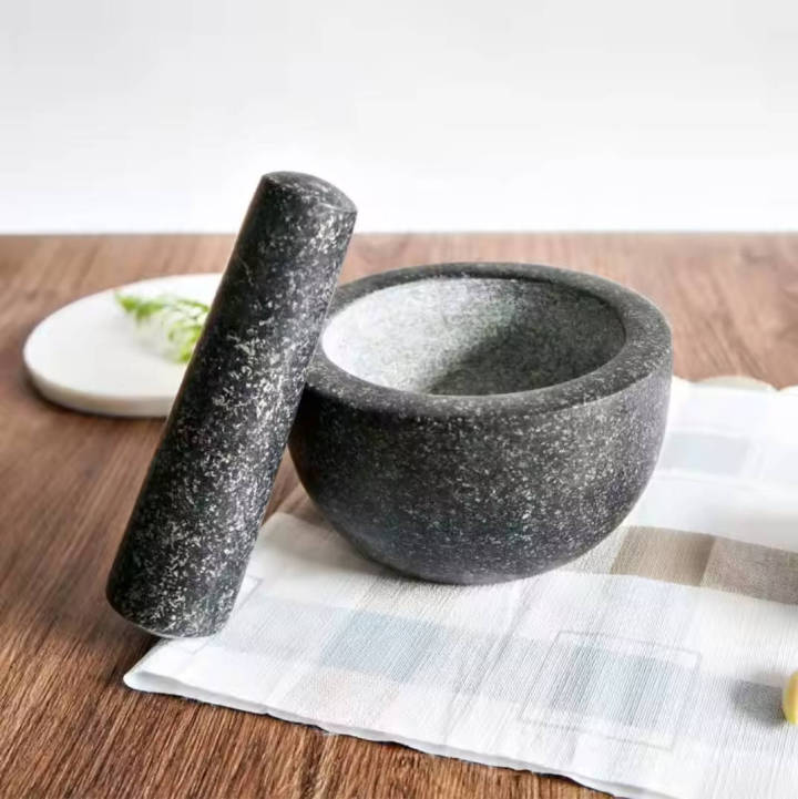 Unpolished Gray Heavy Duty Natural Granite Mortar And Pestle Set, Professional Carving, Solid Stone Mill Bowl, Herb Grinder, Spice Grinder