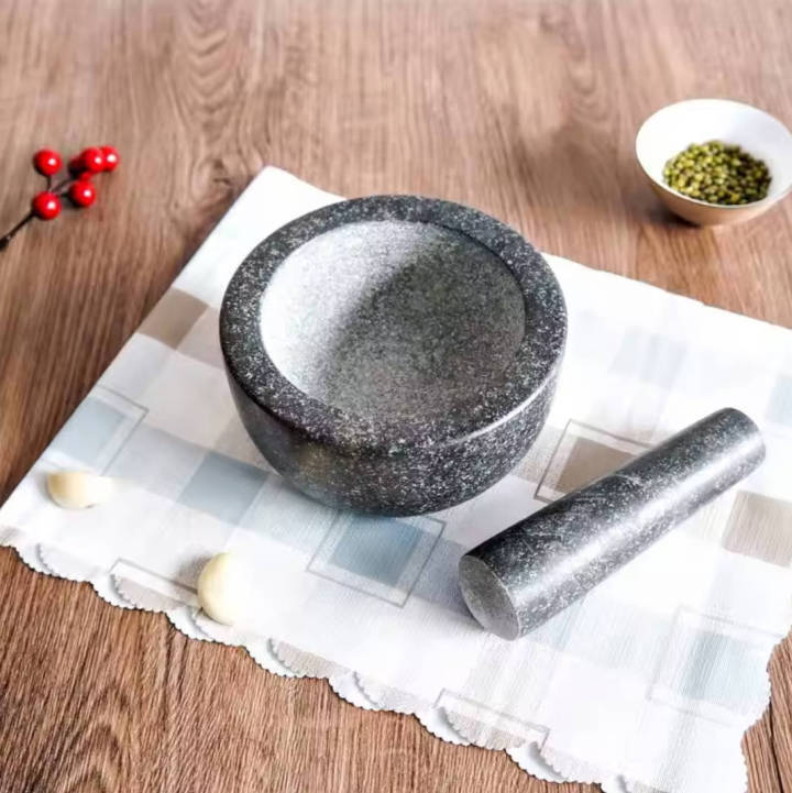 Unpolished Gray Heavy Duty Natural Granite Mortar And Pestle Set, Professional Carving, Solid Stone Mill Bowl, Herb Grinder, Spice Grinder