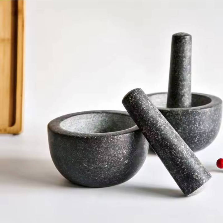 Unpolished Gray Heavy Duty Natural Granite Mortar And Pestle Set, Professional Carving, Solid Stone Mill Bowl, Herb Grinder, Spice Grinder