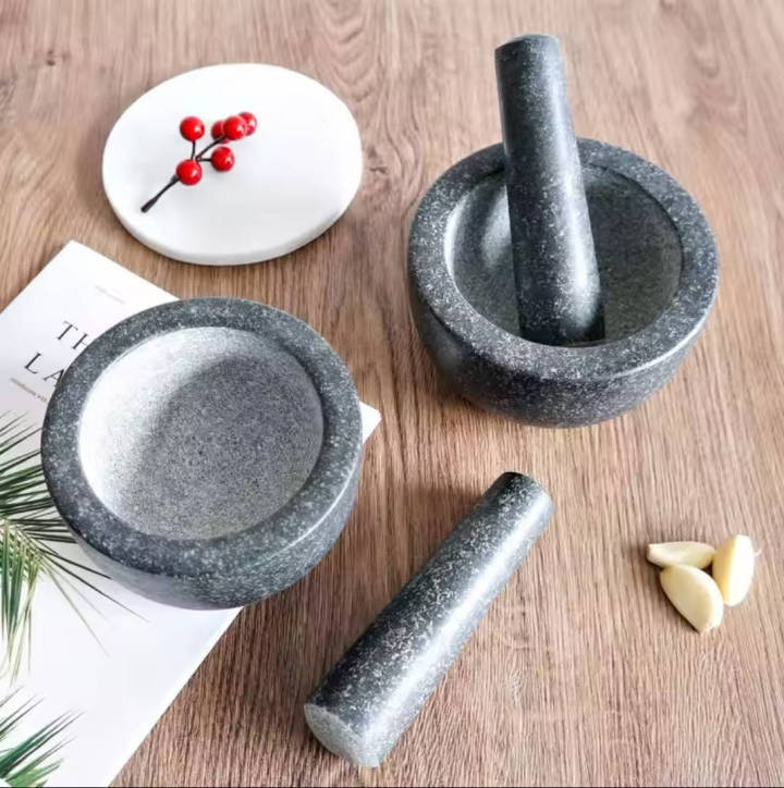 Unpolished Gray Heavy Duty Natural Granite Mortar And Pestle Set, Professional Carving, Solid Stone Mill Bowl, Herb Grinder, Spice Grinder