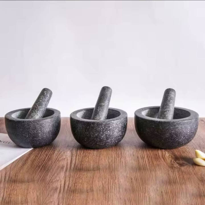 Unpolished Gray Heavy Duty Natural Granite Mortar And Pestle Set, Professional Carving, Solid Stone Mill Bowl, Herb Grinder, Spice Grinder