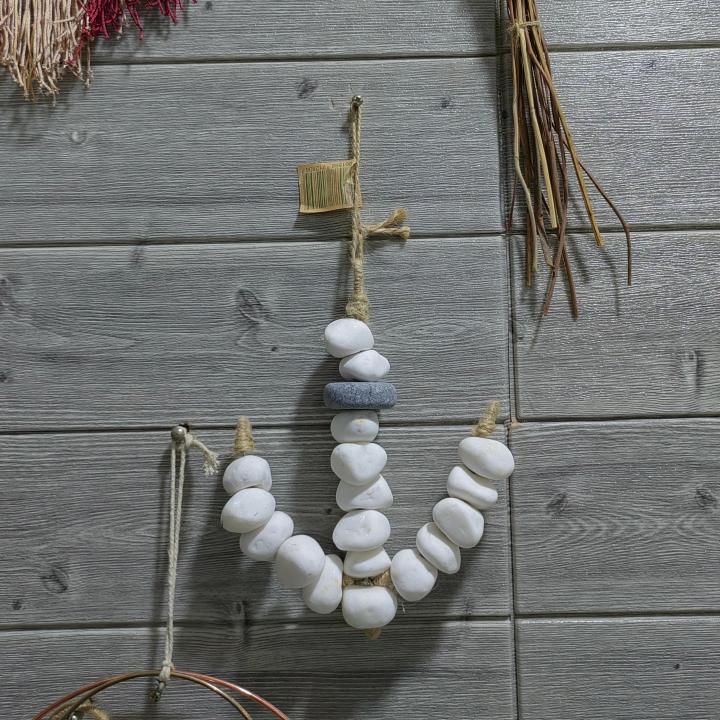 White Ship Anchor Multifunctional Creative Nautical Vintage Style Natural Stone Pebble Handcraft Decorative Wall Hanging Decoration Ideal For Home Decor Wall Art Decor